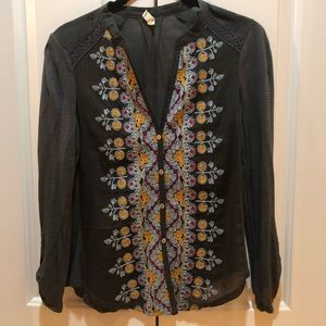 Anthropologie button down embroided shirt
